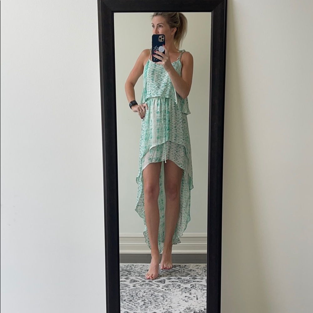 Parker green and white tie dye high/low hem dress.